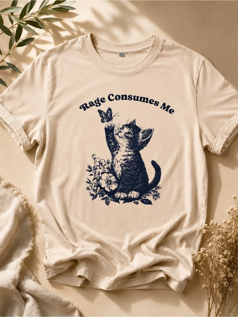 Rage Consumes Me Kitten Graphic Tee | Dark Academia Cat Shirt Oversized - Picture 1 of 4